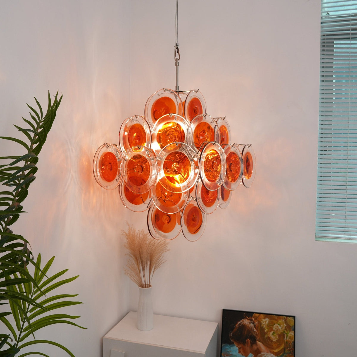 Aurelia Orange Glass Disc Chandelier – Modern Designer Pendant Light