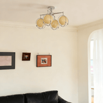 Orb Cage Semi Flush Ceiling Light in Chrome and Beige Glass