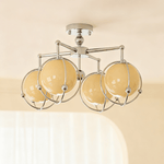 Orb Cage Semi Flush Ceiling Light in Chrome and Beige Glass
