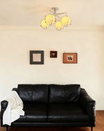 Orb Cage Semi Flush Ceiling Light in Chrome and Beige Glass
