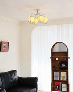 Orb Cage Semi Flush Ceiling Light in Chrome and Beige Glass