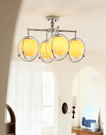 Orb Cage Semi Flush Ceiling Light in Chrome and Beige Glass