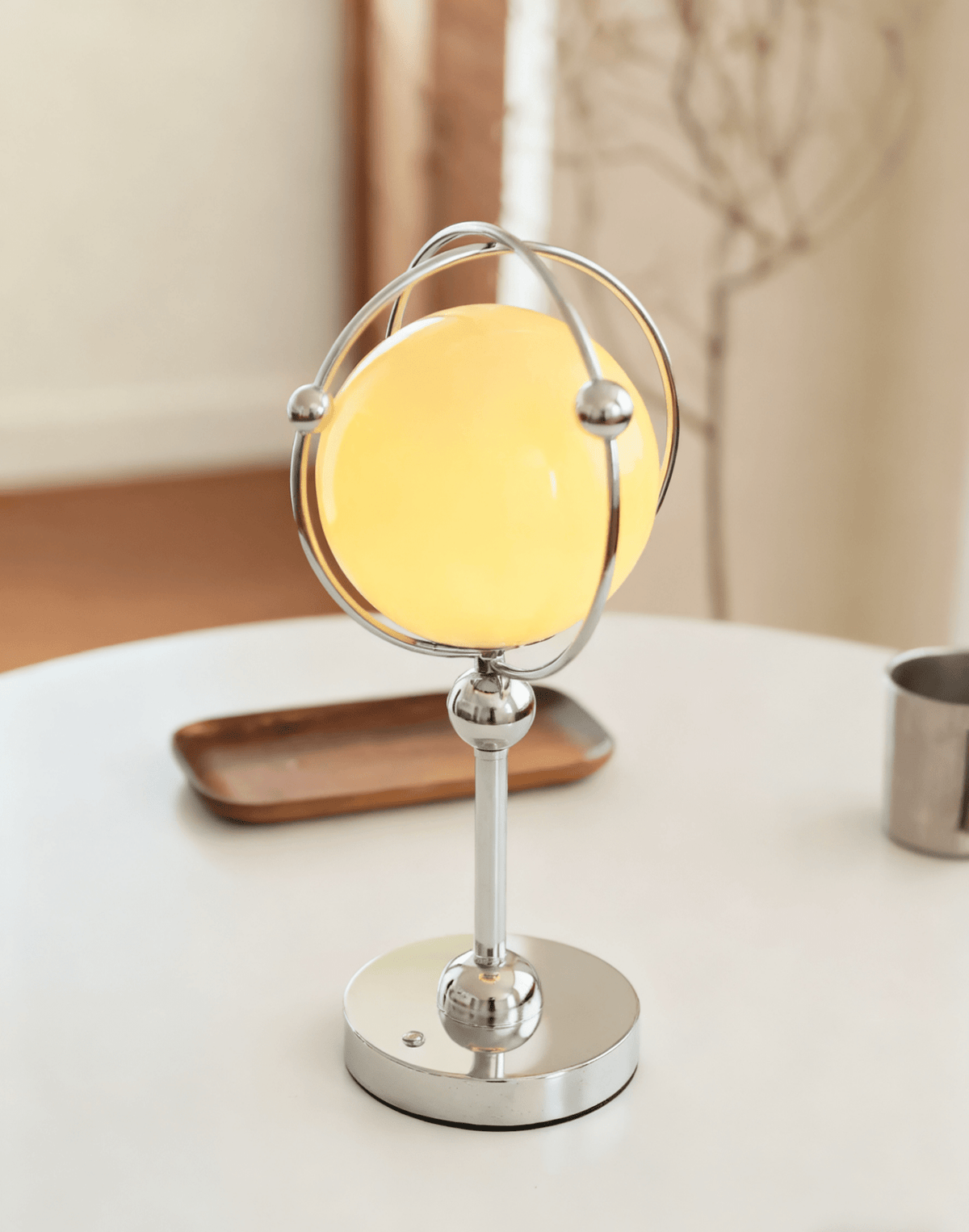 Orb Cage Table Lamp – Modern Metal & Glass Desk Lamp for Bedroom, Living Room