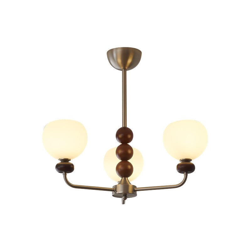 Orb Walnut Chandelier – Modern 8-Light Wood & Glass Pendant for Dining Room