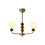 Orb Walnut Chandelier – Modern 8-Light Wood & Glass Pendant for Dining Room