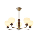 Orb Walnut Chandelier – Modern 8-Light Wood & Glass Pendant for Dining Room