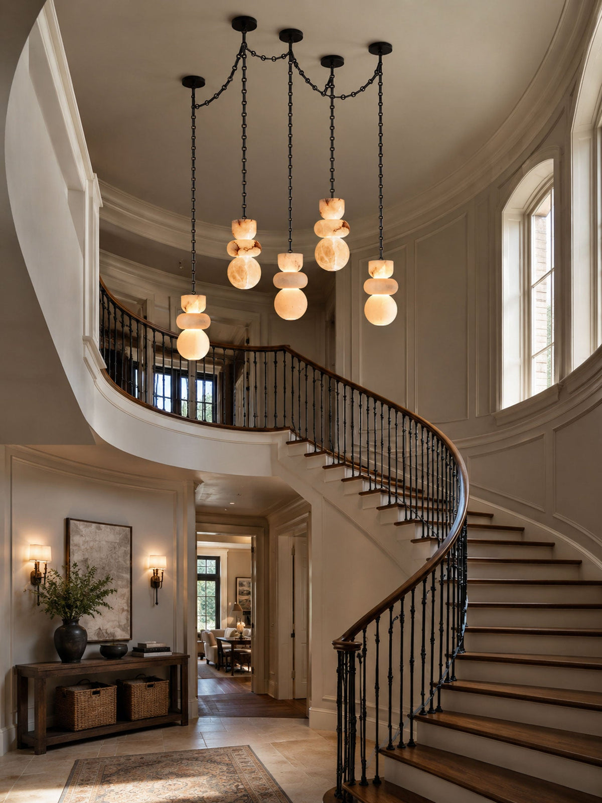 Orba Chain Chandelier with Alabaster Orbs – Modern Cascading Pendant Light