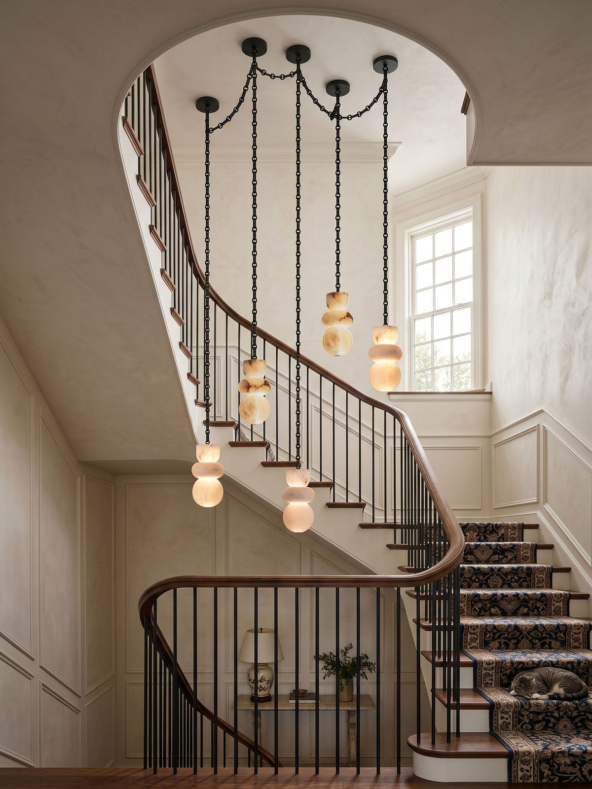 Orba Chain Chandelier with Alabaster Orbs – Modern Cascading Pendant Light