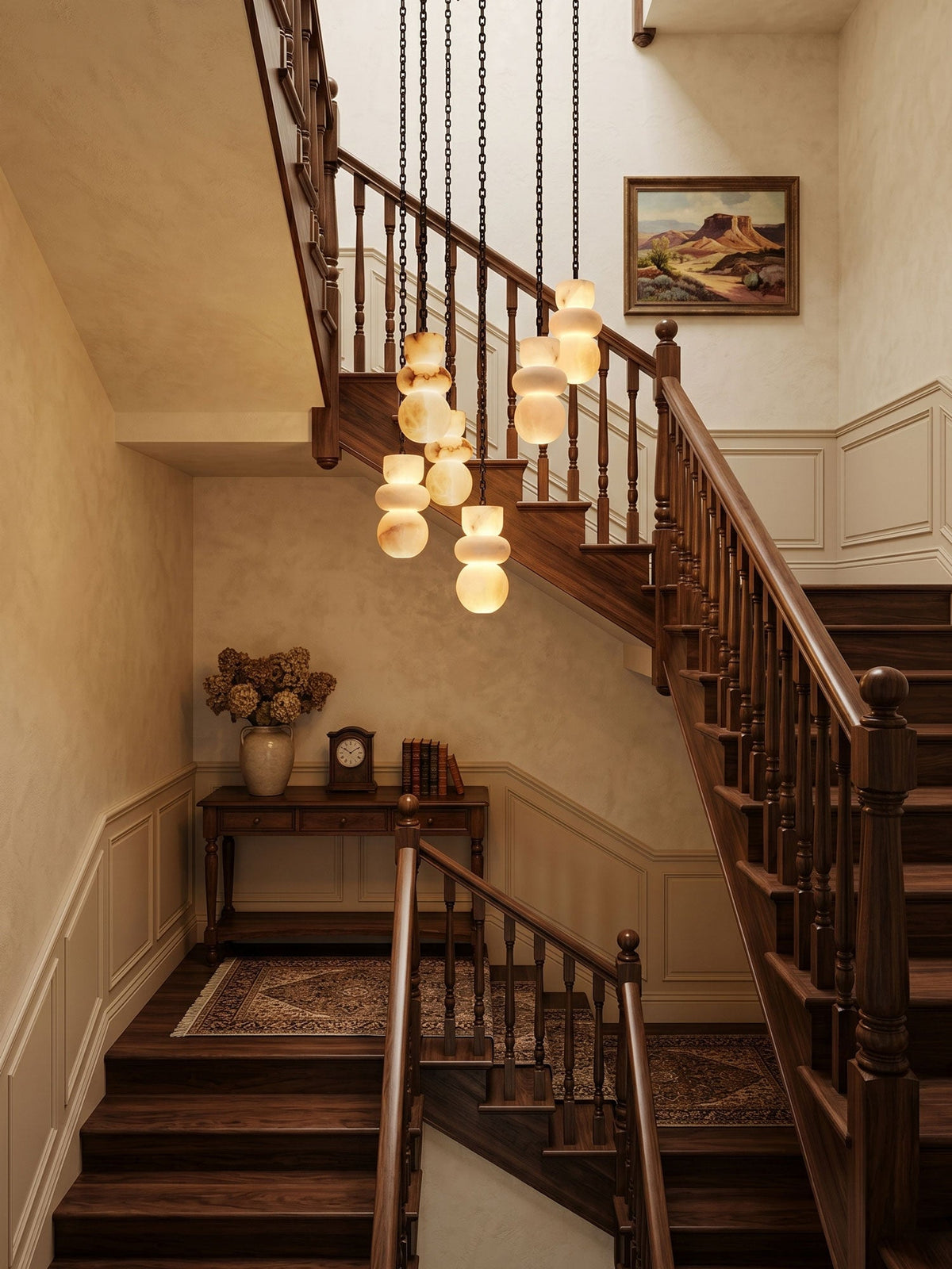 Orba Chain Chandelier with Alabaster Orbs – Modern Cascading Pendant Light