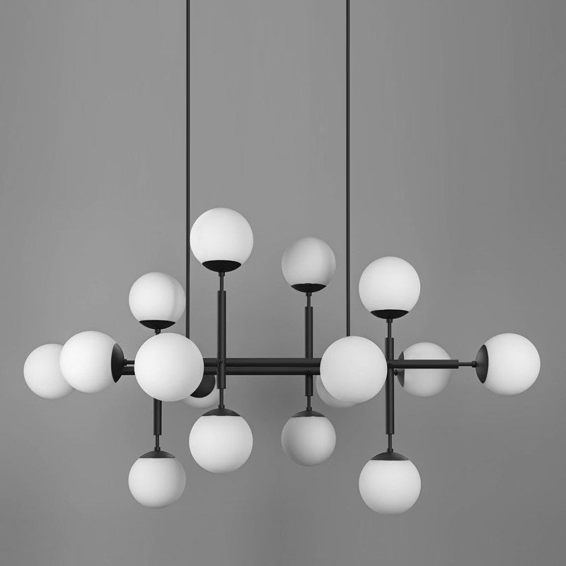 Orbelis Globe Chandelier – Modern Linear Pendant Light with Opal Glass Globes