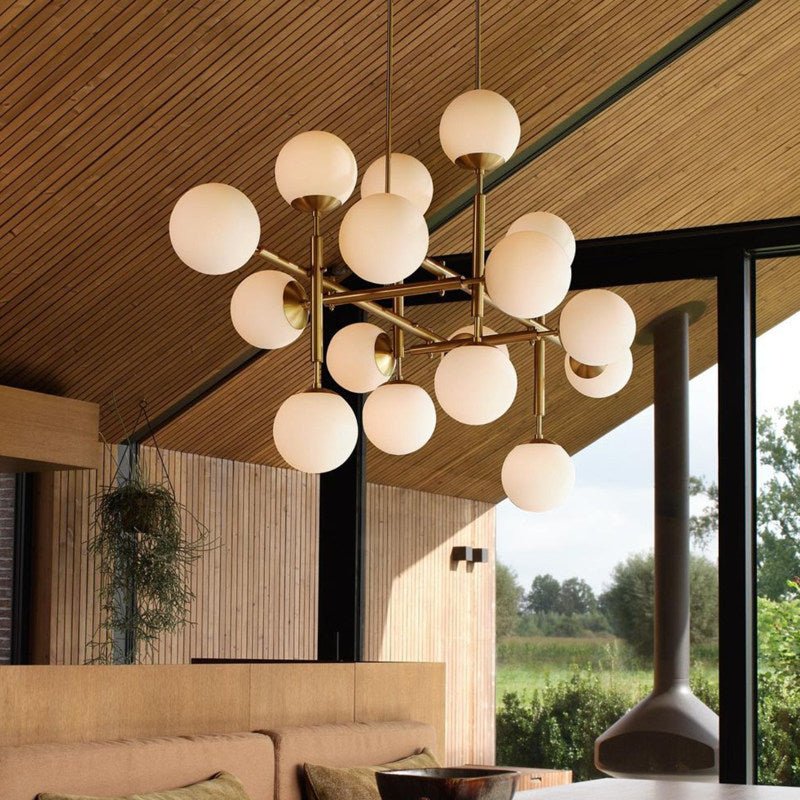 Orbelis Globe Chandelier – Modern Linear Pendant Light with Opal Glass Globes