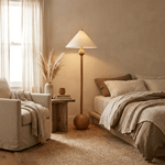 Orbelle Balance Floor Lamp in Walnut Wood and Beige Fabric
