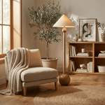 Orbelle Balance Floor Lamp in Walnut Wood and Beige Fabric