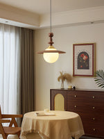 Orben Globe Pendant Light in Gold and Walnut with Opal Glass Shade