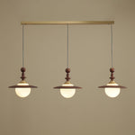 Orben Globe Pendant Light in Gold and Walnut with Opal Glass Shade
