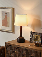 Orben Wood Table Lamp – Modern Walnut Bedside Lamp with Fabric Shade