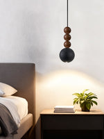 Orbio Sphere Pendant Light — Walnut & Black Travertine Ceiling Lamp