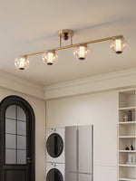 Orbis Quartet Linear Semi-Flush Ceiling Light in Brass and Walnut