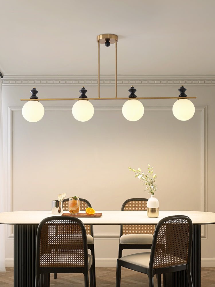 Orbis Quartet Linear Semi-Flush Ceiling Light in Brass and Walnut