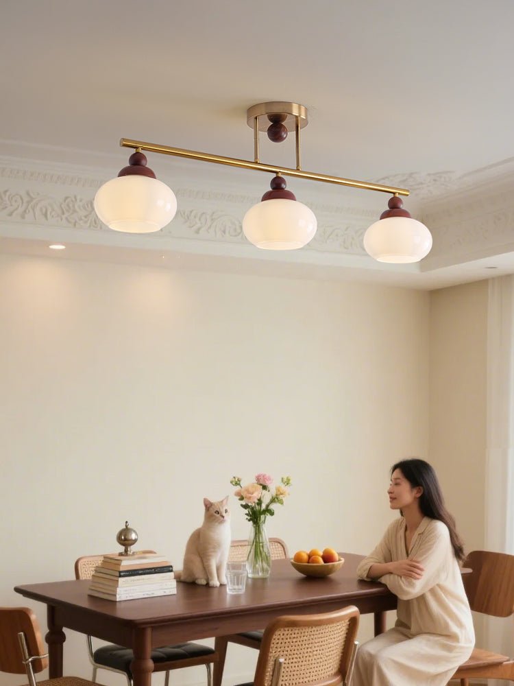 Orbis Quartet Linear Semi-Flush Ceiling Light in Brass and Walnut