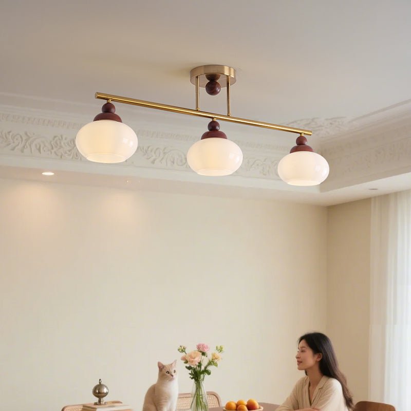 Orbis Quartet Linear Semi-Flush Ceiling Light in Brass and Walnut