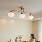 Orbis Quartet Linear Semi-Flush Ceiling Light in Brass and Walnut