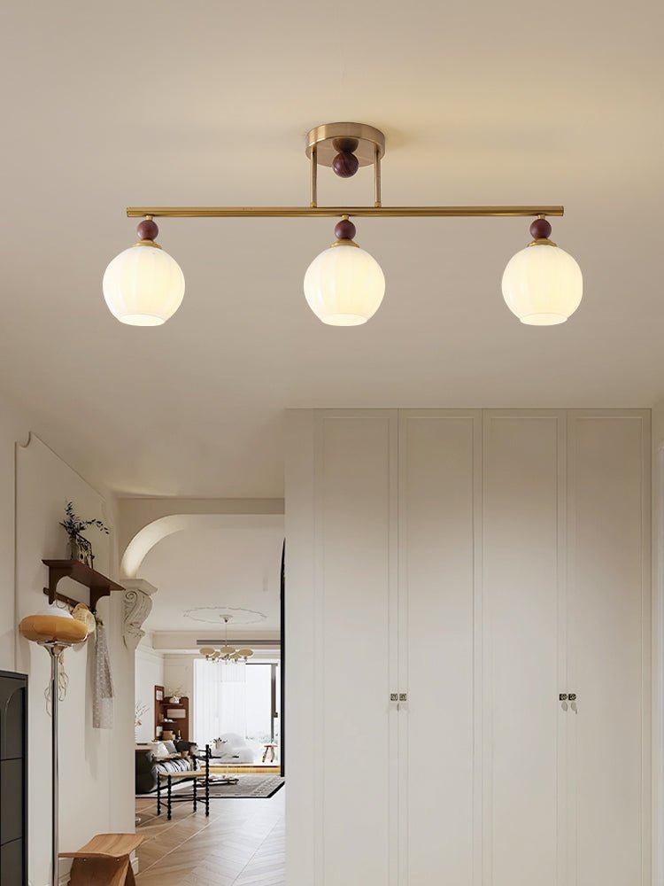 Orbis Quartet Linear Semi-Flush Ceiling Light in Brass and Walnut
