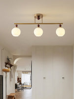 Orbis Quartet Linear Semi-Flush Ceiling Light in Brass and Walnut