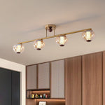 Orbis Quartet Linear Semi-Flush Ceiling Light in Brass and Walnut
