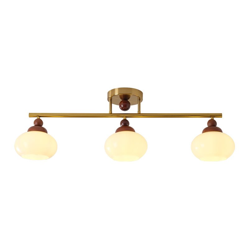 Orbis Quartet Linear Semi-Flush Ceiling Light in Brass and Walnut