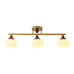 Orbis Quartet Linear Semi-Flush Ceiling Light in Brass and Walnut