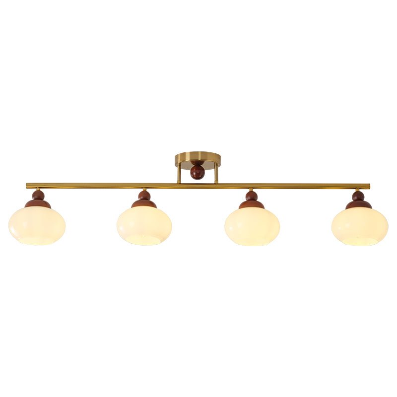 Orbis Quartet Linear Semi-Flush Ceiling Light in Brass and Walnut