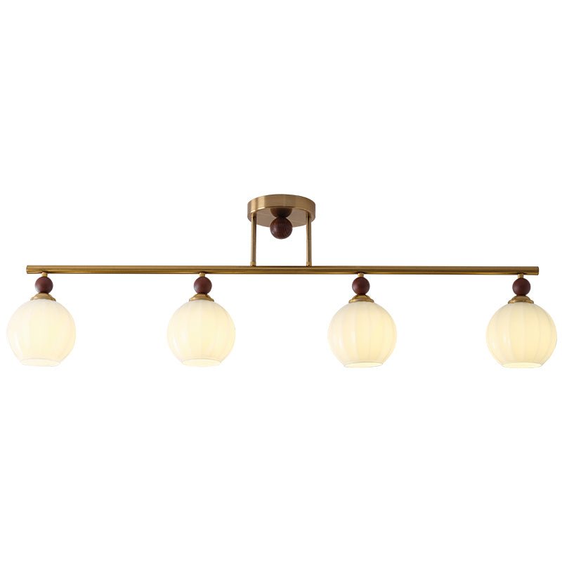 Orbis Quartet Linear Semi-Flush Ceiling Light in Brass and Walnut