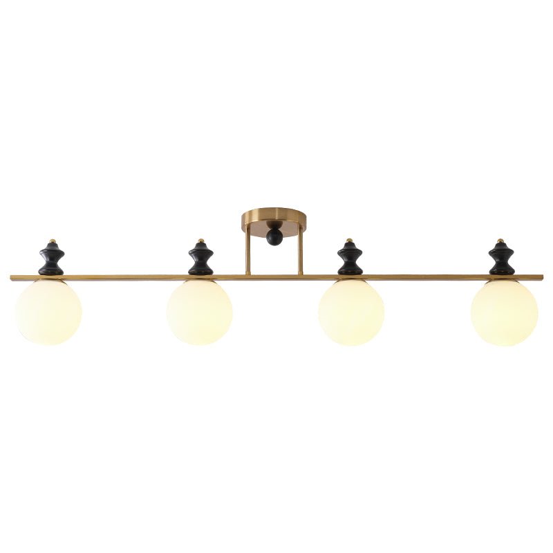 Orbis Quartet Linear Semi-Flush Ceiling Light in Brass and Walnut