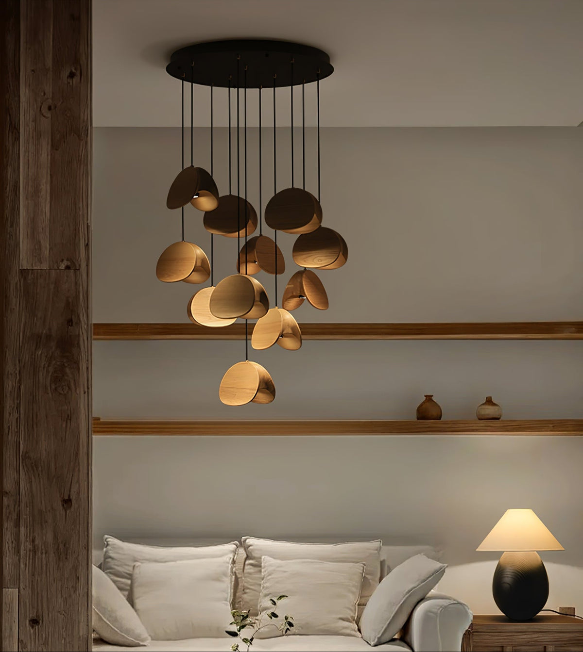 Orbit Fold Wood Pendant Light – Modern Nordic LED Hanging Lamp for Dining and Kitchen