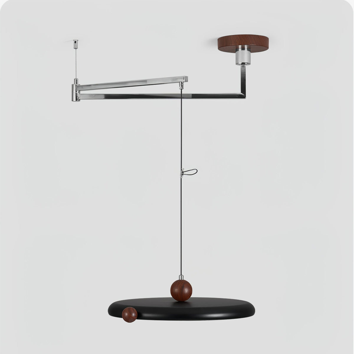 Orbit Line Swing Arm Pendant Light – Modern LED Ceiling Lamp with Wood Accents