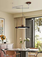 Orbit Line Swing Arm Pendant Light – Modern LED Ceiling Lamp with Wood Accents