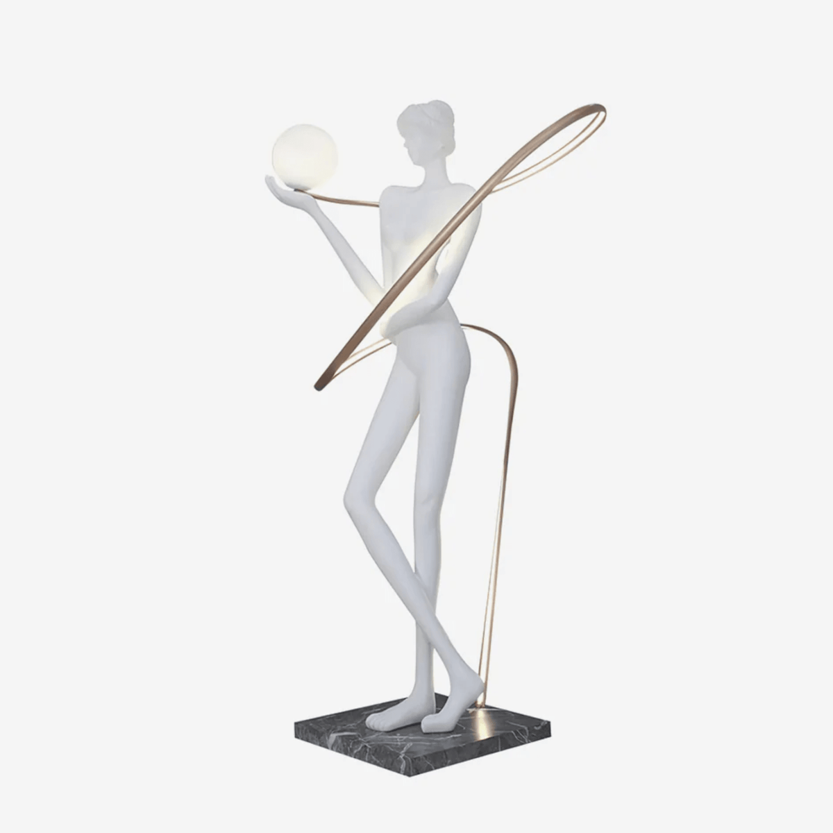 Orbit Muse Sculpture Floor Lamp with Marble Base and Gold Accent