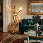 Orbit Muse Sculpture Floor Lamp with Marble Base and Gold Accent