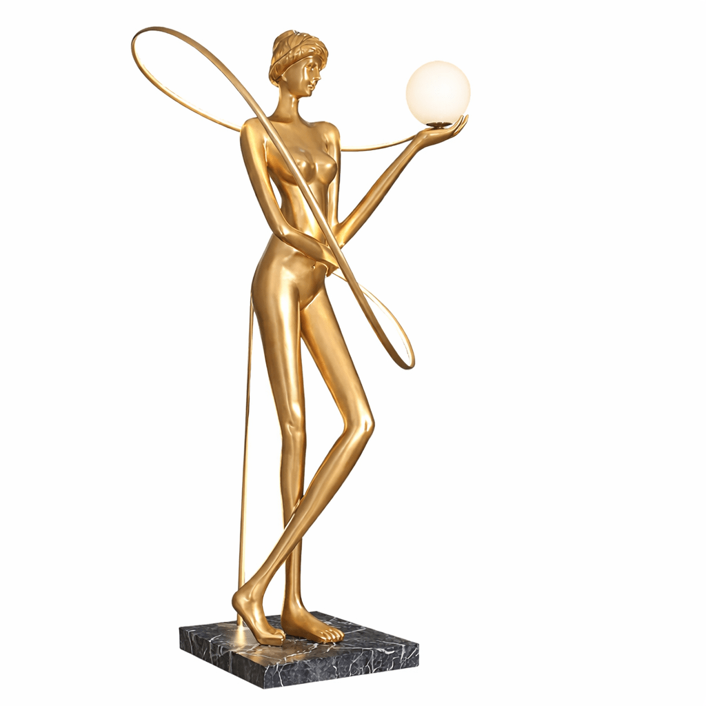 Orbit Muse Sculpture Floor Lamp with Marble Base and Gold Accent