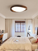 Walnut Curved Edge Ceiling Light – Modern Flush Mount LED Fixture