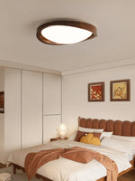 Walnut Curved Edge Ceiling Light – Modern Flush Mount LED Fixture