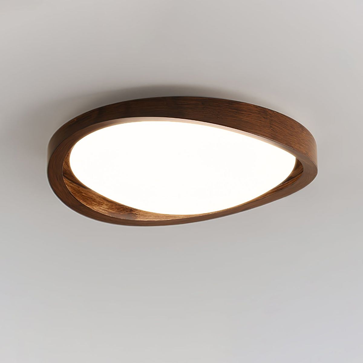 Walnut Curved Edge Ceiling Light – Modern Flush Mount LED Fixture