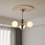 Orbital Curve Chandelier – Modern Walnut & Glass Pendant Light for Dining Room