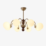 Orbital Curve Chandelier – Modern Walnut & Glass Pendant Light for Dining Room