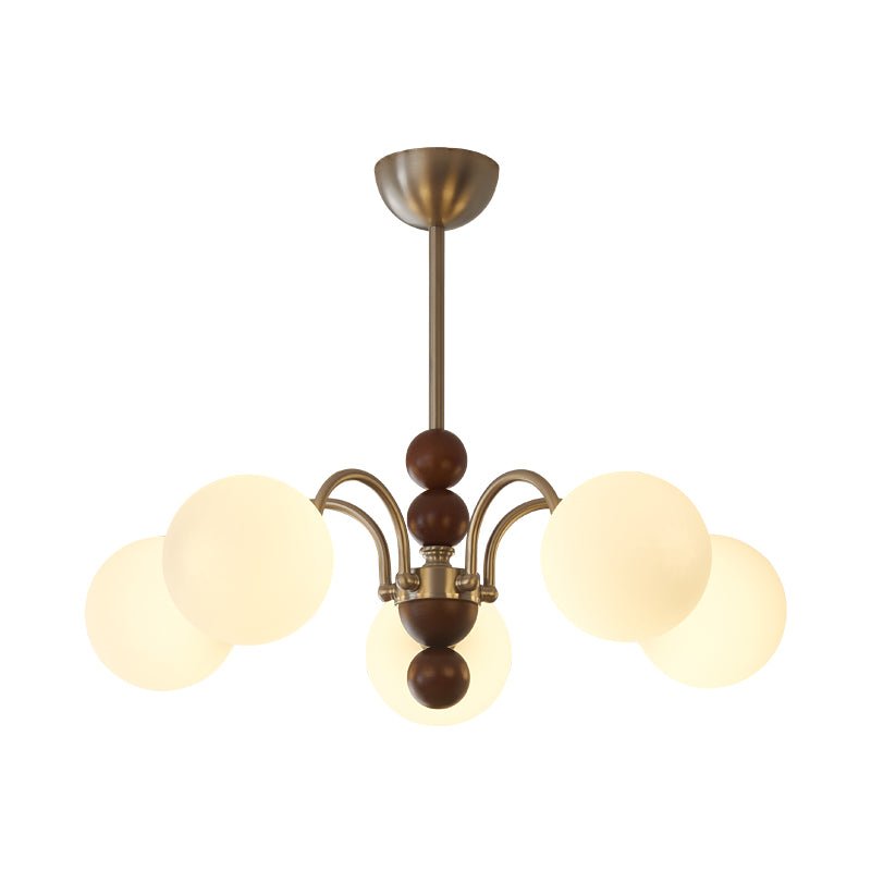 Orbital Curve Chandelier – Modern Walnut & Glass Pendant Light for Dining Room