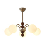 Orbital Curve Chandelier – Modern Walnut & Glass Pendant Light for Dining Room