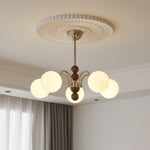 Orbital Curve Chandelier – Modern Walnut & Glass Pendant Light for Dining Room