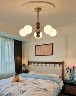 Orbital Curve Chandelier – Modern Walnut & Glass Pendant Light for Dining Room