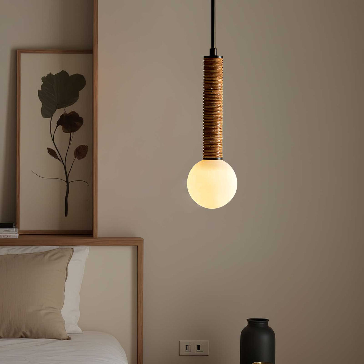 Lestro Designer Pendant Light with Leather Stem and Opal Glass Shade